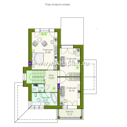 «Вектор» - проект двухэтажного дома из газобетона, с кабинетом, с террасой и с панорамными окнами - превью план дома