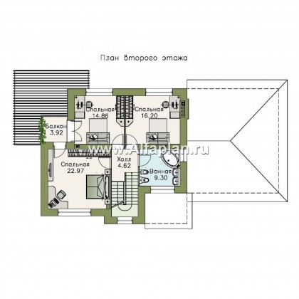 «Дипломат Плюс» - проект двухэтажного дома из газобетона, с бильярдной в мансарде, с гаражом на 2 авто - превью план дома
