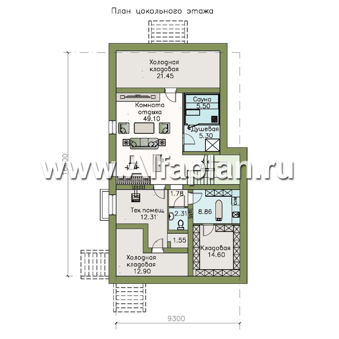 Проекты домов Альфаплан - «Белая ночь»- дом с цокольным этажом для большой семьи - изображение плана проекта №1