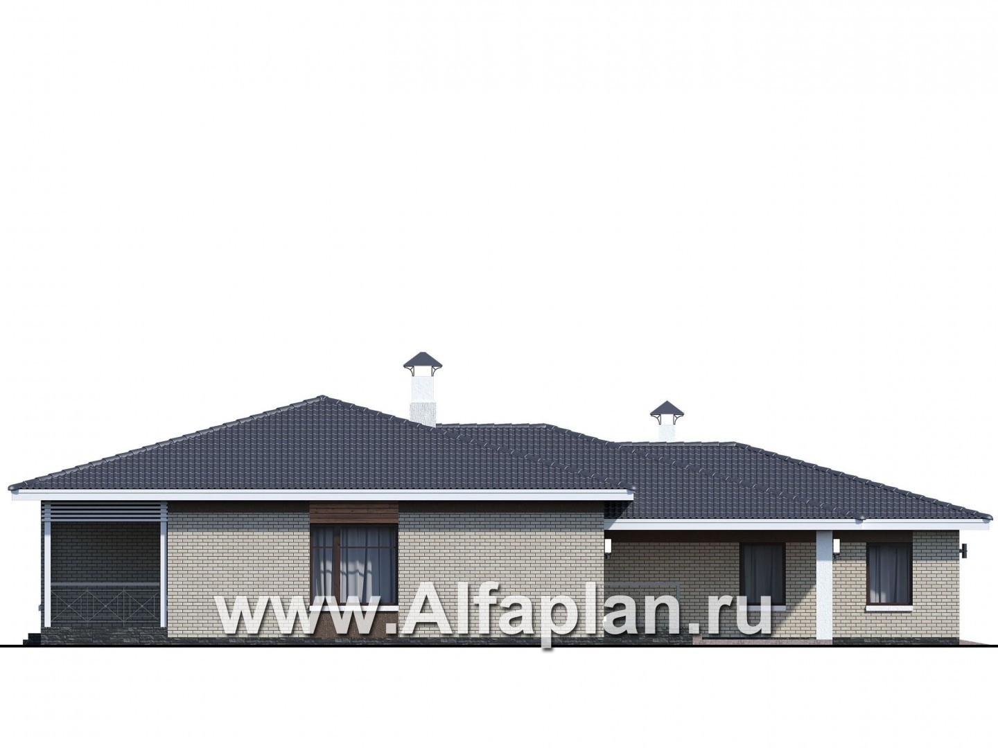 Проекты домов Альфаплан - «Покровка» - стильный одноэтажный коттедж с большим гаражом - изображение фасада №3