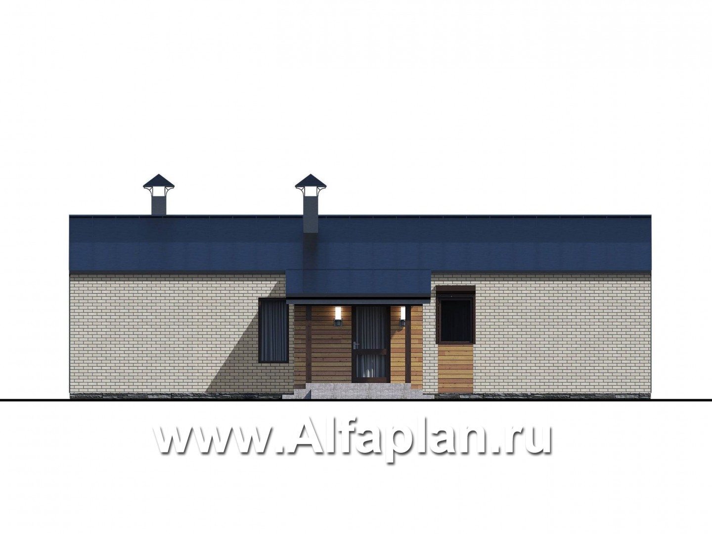 Проекты домов Альфаплан - «Йота» - каркасный дом с двускатной кровлей. Увеличены спальни - изображение фасада №2