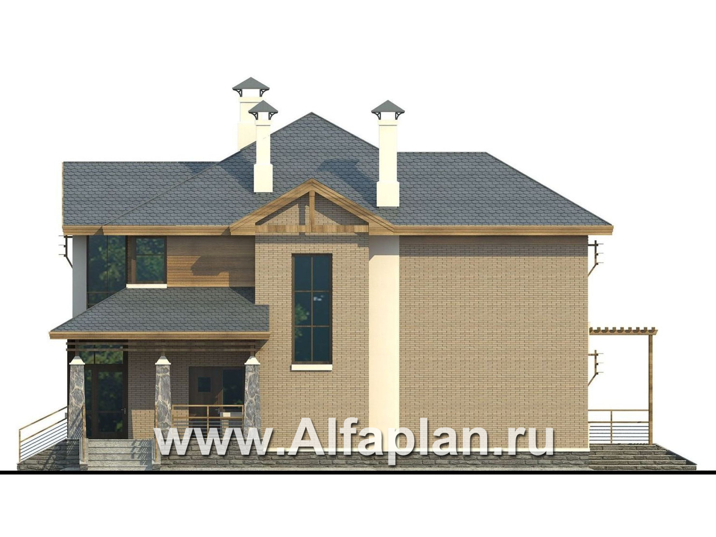 Проекты домов Альфаплан - «Вектор» - загородный коттедж с большими окнами - изображение фасада №2