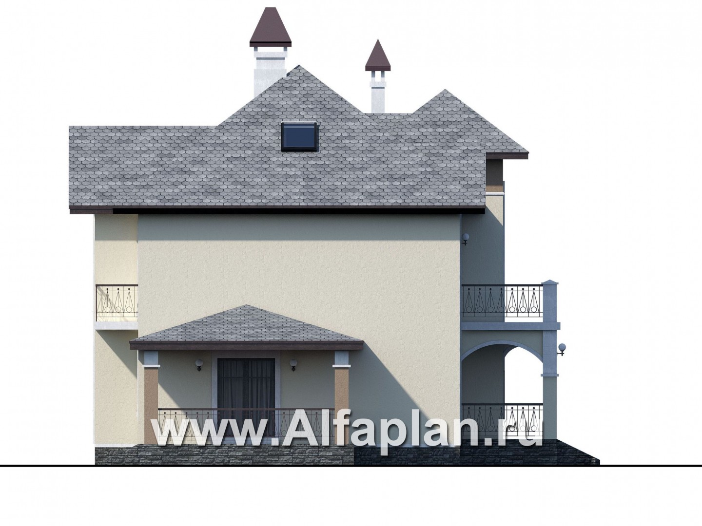 Проекты домов Альфаплан - «Разумовский» - элегантный загородный коттедж с террасой - изображение фасада №3