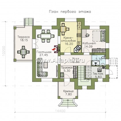 Проекты домов Альфаплан - «Разумовский» - элегантный загородный коттедж с террасой - превью плана проекта №1