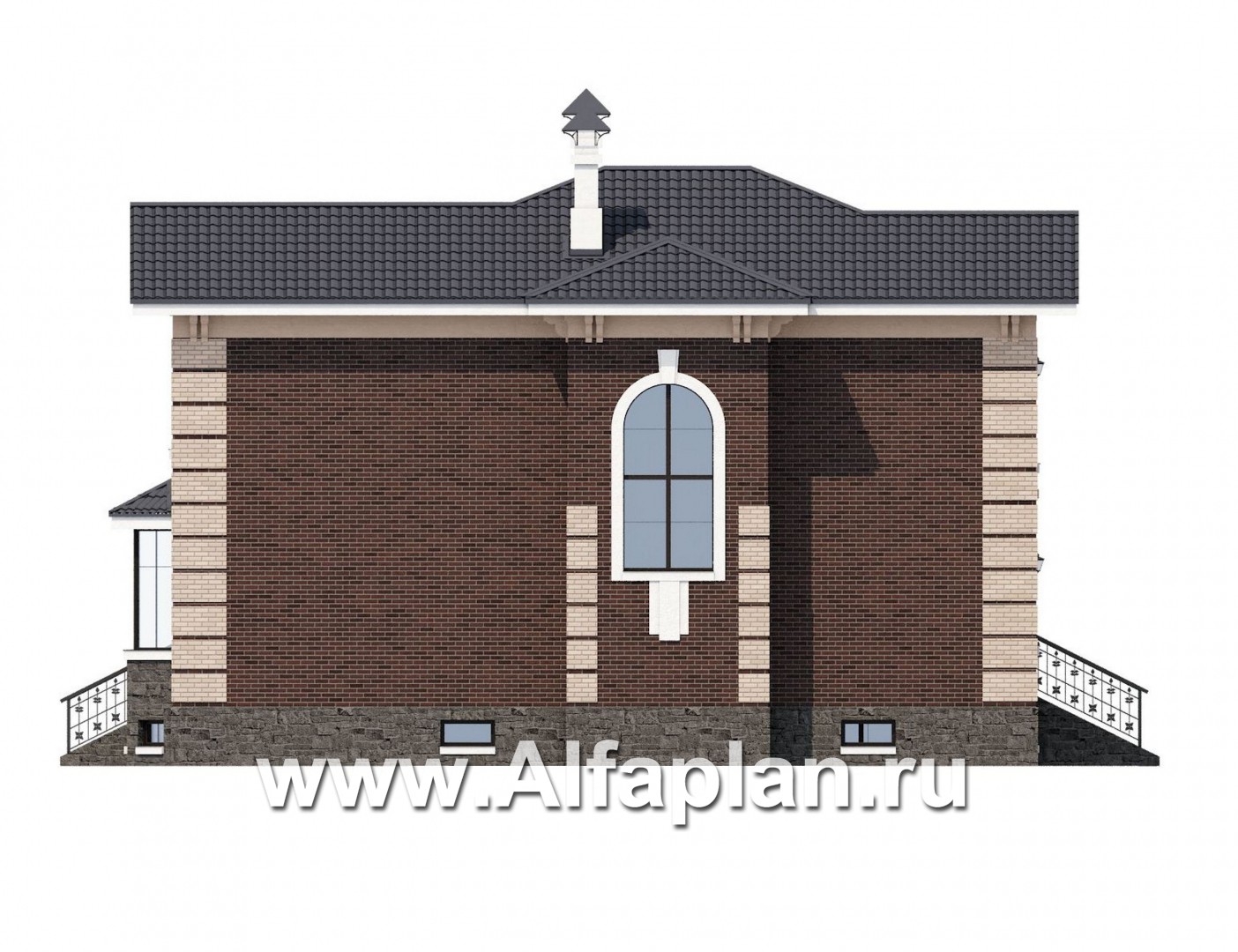 Проекты домов Альфаплан - «Репутация»- аристократический коттедж из блоков с цоколем - изображение фасада №3