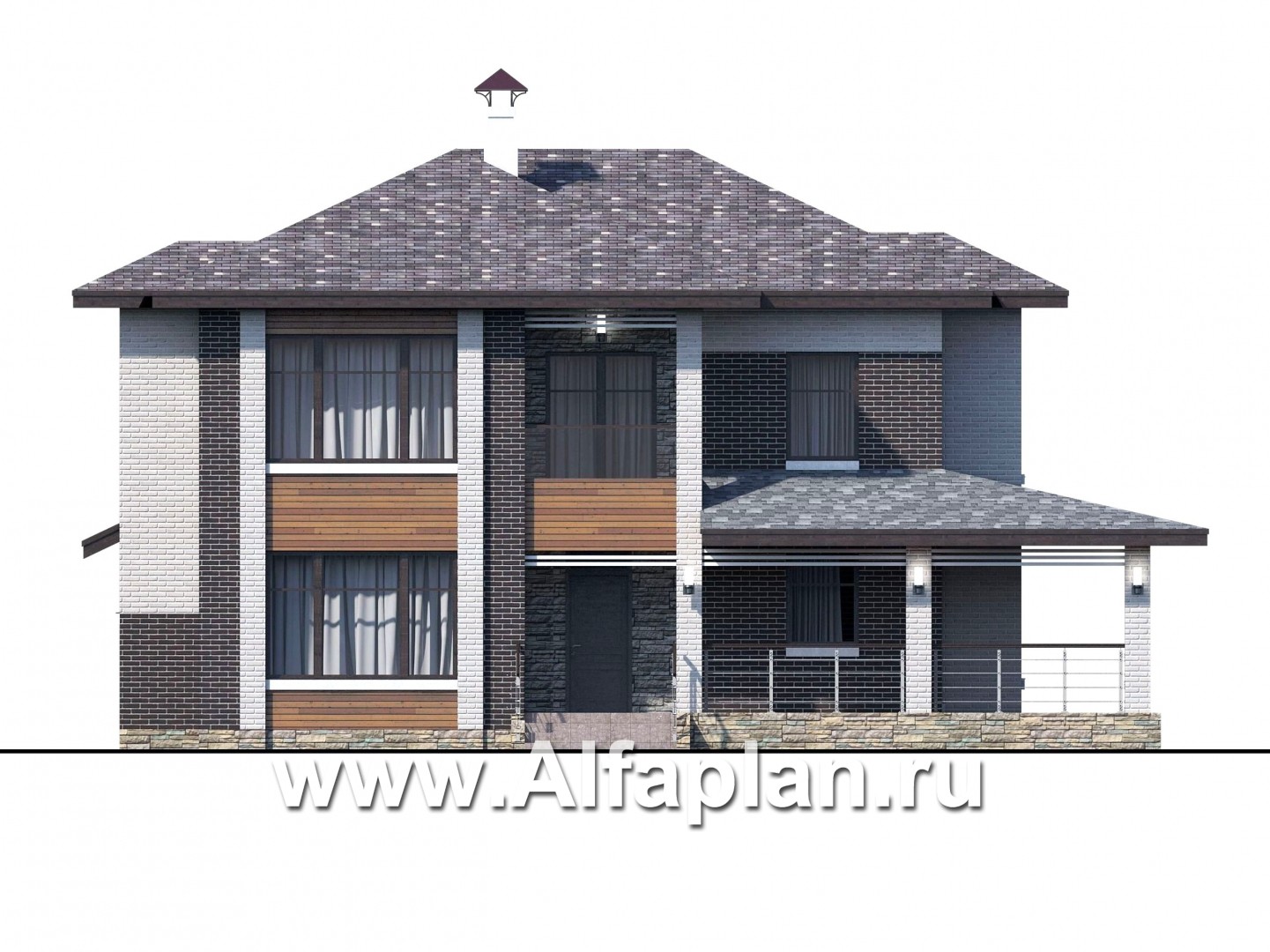 Проекты домов Альфаплан - «Республика» - современный двухэтажный комфортабельный дом - изображение фасада №1