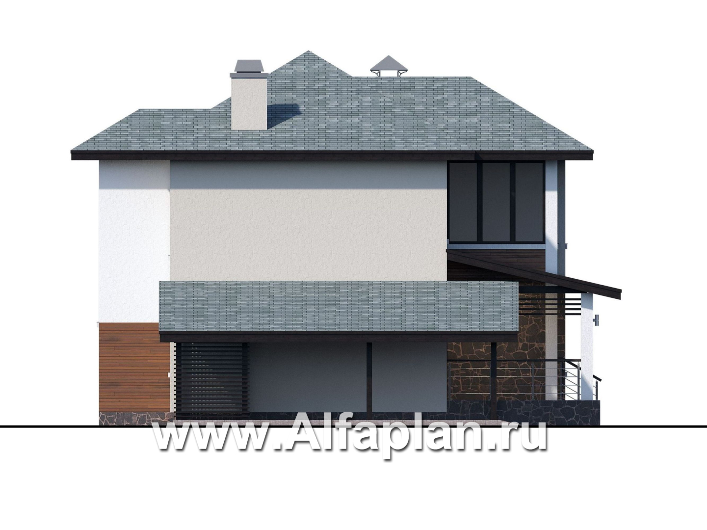 Проекты домов Альфаплан - «Траектория» - современный, компактный дом с гаражом-навесом - изображение фасада №3