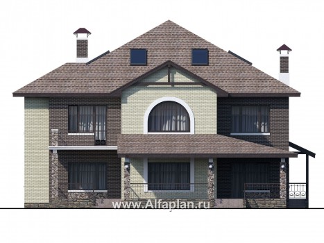 Проекты домов Альфаплан - «Демидов» - респектабельный особняк с мансардой - превью фасада №4
