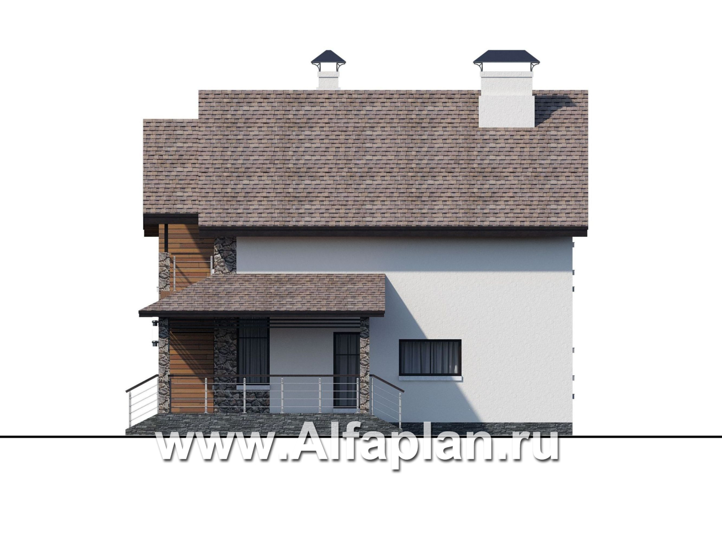 Проекты домов Альфаплан - Компактный дом с четырьмя спальными и угловой террасой - изображение фасада №2