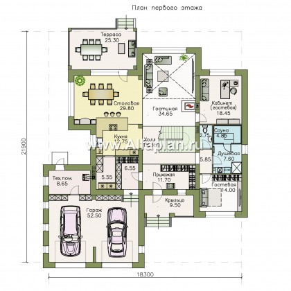 «Неман» - проект двухэтажного дома, особняк с двусветной гостиной, с террасой, с гаражом на 2 авто - превью план дома