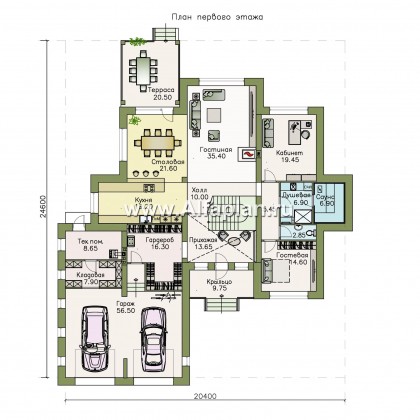 Проекты домов Альфаплан - «Рейн» — просторный современный коттедж  с большим гаражом - превью плана проекта №1