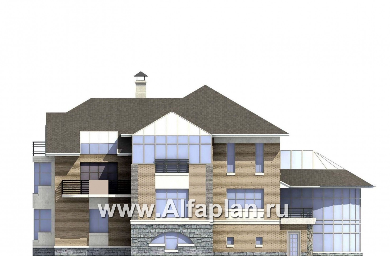 Проекты домов Альфаплан - «ИДЕНТИФИКАЦИЯ» - проект роскошной современной усадьбы - изображение фасада №4