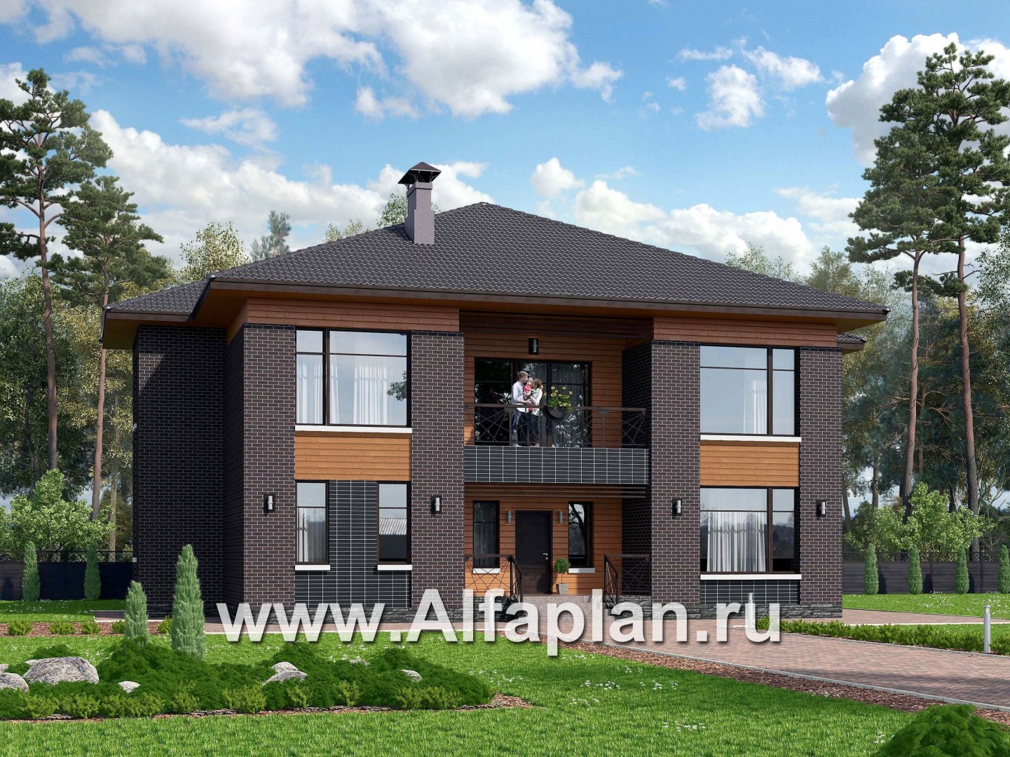 Проекты домов Альфаплан - «Дунай» — вилла с двусветной гостиной - основное изображение
