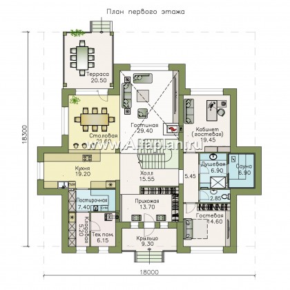 Проекты домов Альфаплан - «Дунай» — вилла с двусветной гостиной - превью плана проекта №1