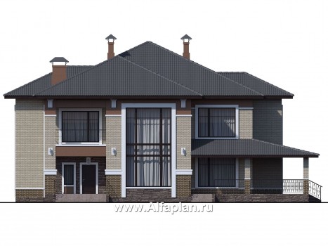 «Тибр» — проект двухэтажного дома, вилла с двусветной гостиной и с террасой, в стиле модерн - превью фасада дома