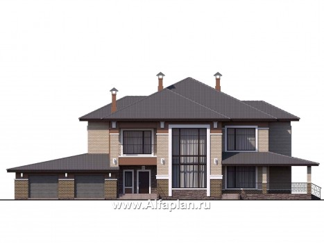 «Тибр» — проект двухэтажного дома, с двусветной гостиной и с террасой, в стиле модерн, с гаражом на 2 авто - превью фасада дома