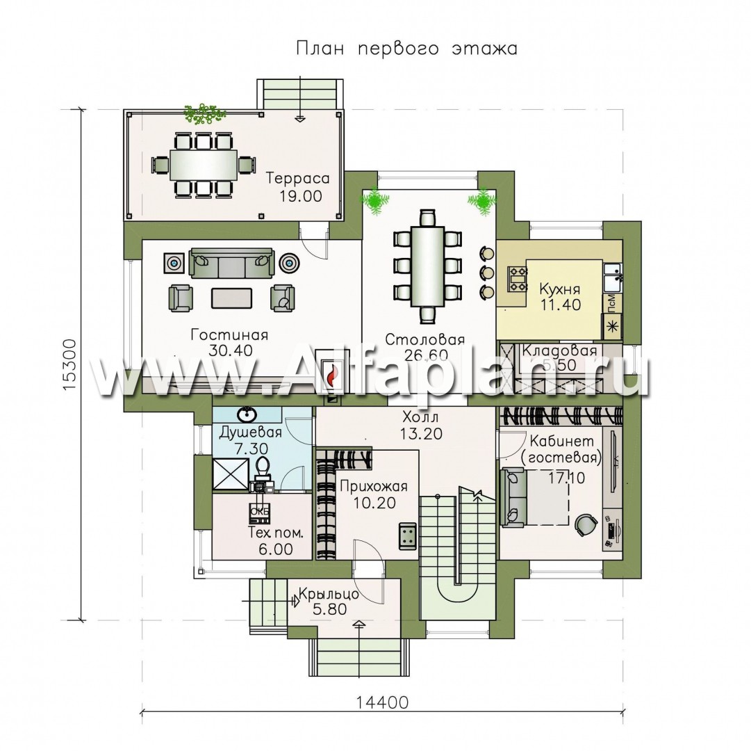Проекты домов Альфаплан - «Киприда» — просторный коттедж в современном стиле - план проекта №1