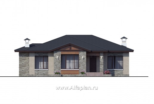 Проекты домов Альфаплан - «Калипсо» - комфортабельный одноэтажный дом c террасой - превью фасада №1