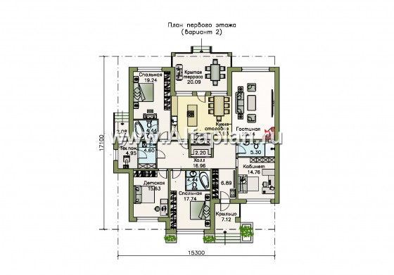 Проекты домов Альфаплан - «Калипсо» - комфортабельный одноэтажный дом c террасой - превью плана проекта №2