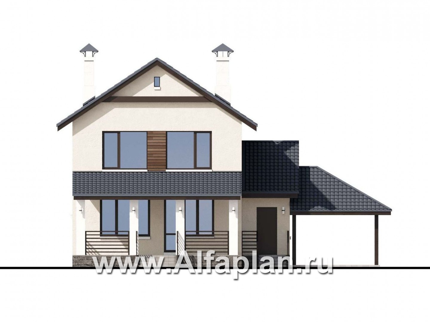 Проекты домов Альфаплан - «Весна» - экономичный и удобный дом с гаражом-навесом - изображение фасада №4