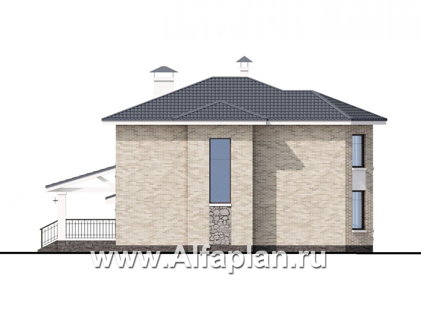 Проекты домов Альфаплан - «Благополучие» - классический коттедж с открытой планировкой и гаражом - изображение фасада №2