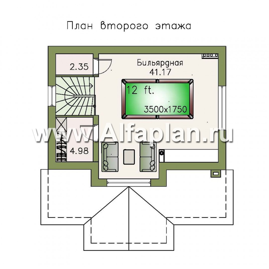 Проекты домов Альфаплан - Баня с бильярдной в мансарде - изображение плана проекта №2