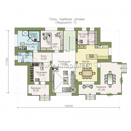 Проекты домов Альфаплан - «Арно» - классический особняк с двусветной столовой - превью плана проекта №2