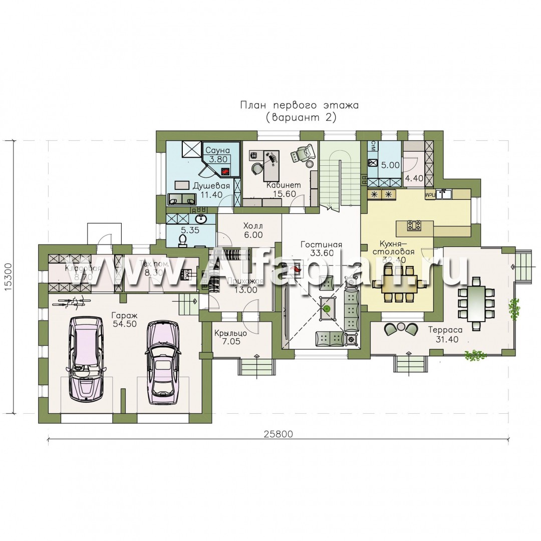 Проекты домов Альфаплан - «Арно» - классический особняк с двусветной столовой и большим гаражом - план проекта №3