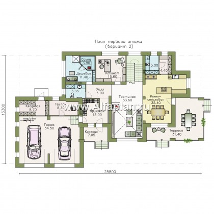 Проекты домов Альфаплан - «Арно» - классический особняк с двусветной столовой и большим гаражом - превью плана проекта №3