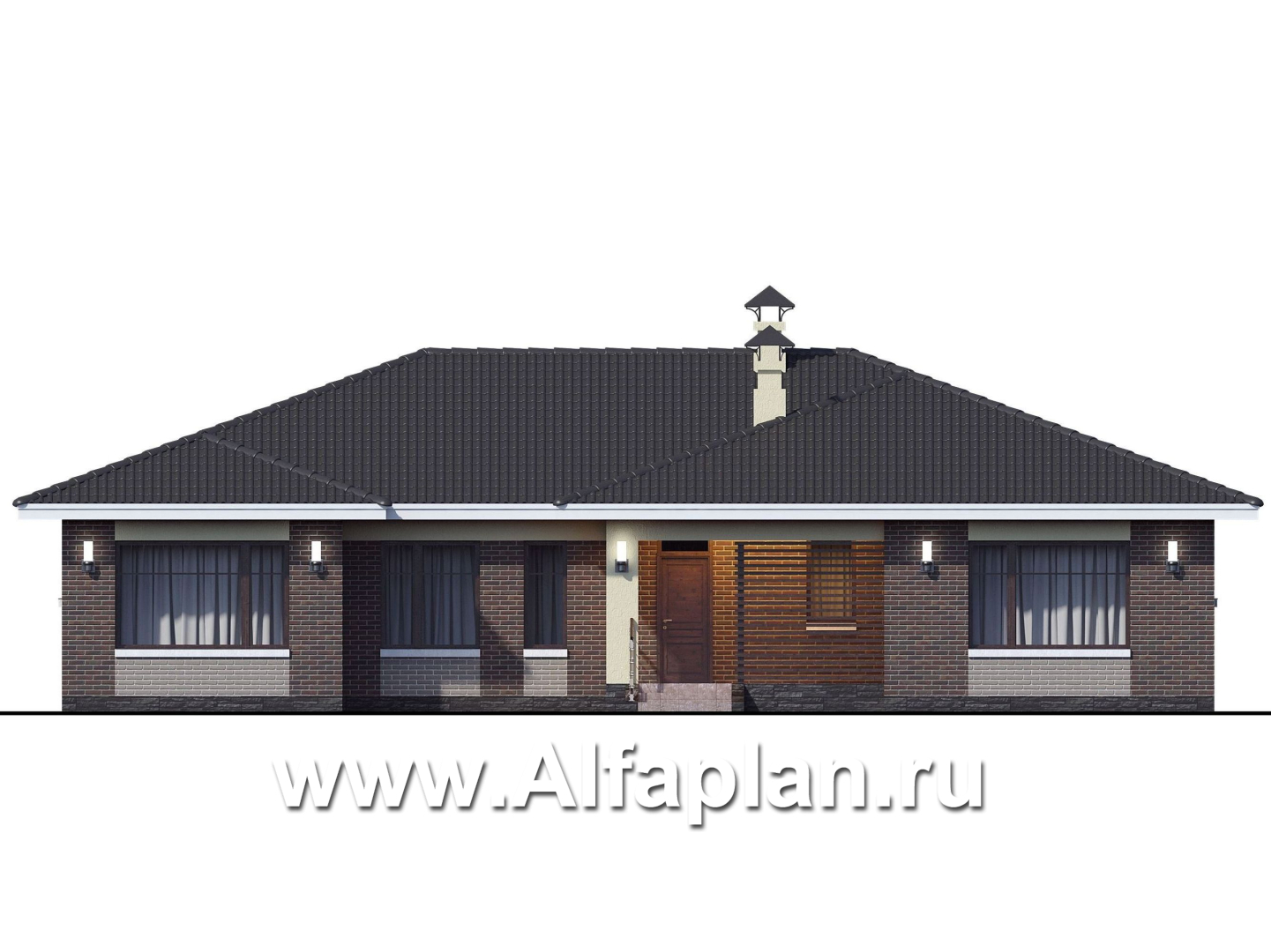 Проекты домов Альфаплан - «Ангара» - проект просторного одноэтажного дома, 5 спален - изображение фасада №1