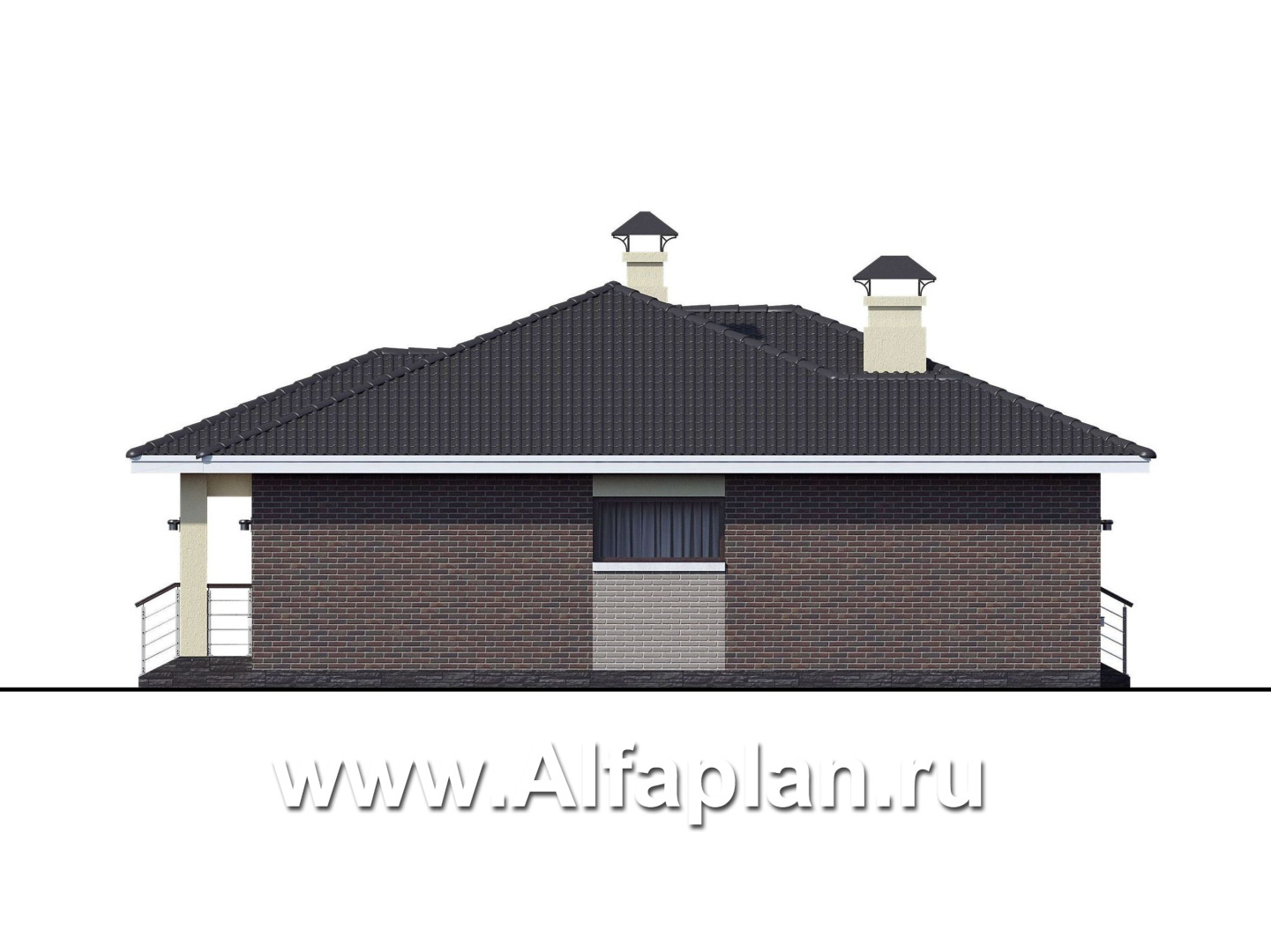 Проекты домов Альфаплан - «Ангара» - проект просторного одноэтажного дома, 5 спален - изображение фасада №3
