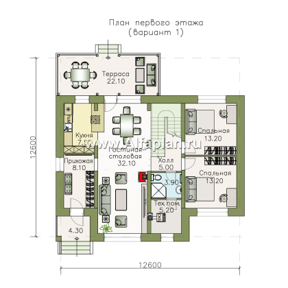 Проекты домов Альфаплан - «Кассиопея» - мансардный коттедж с 5-ю спальнями, или 4-е спальни + сауна - превью плана проекта №1