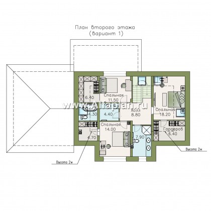 Проекты домов Альфаплан - «Кассиопея» - мансардный коттедж с гаражом на 2 автомобиля - превью плана проекта №3