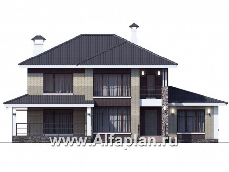 Проекты домов Альфаплан - «Саар» - современный двухэтажный дом с террасой и сауной - превью фасада №1