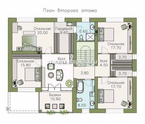 Проекты домов Альфаплан - «Гоген» - коттедж (дуплекс) с эксплуатируемой кровлей - превью плана проекта №2