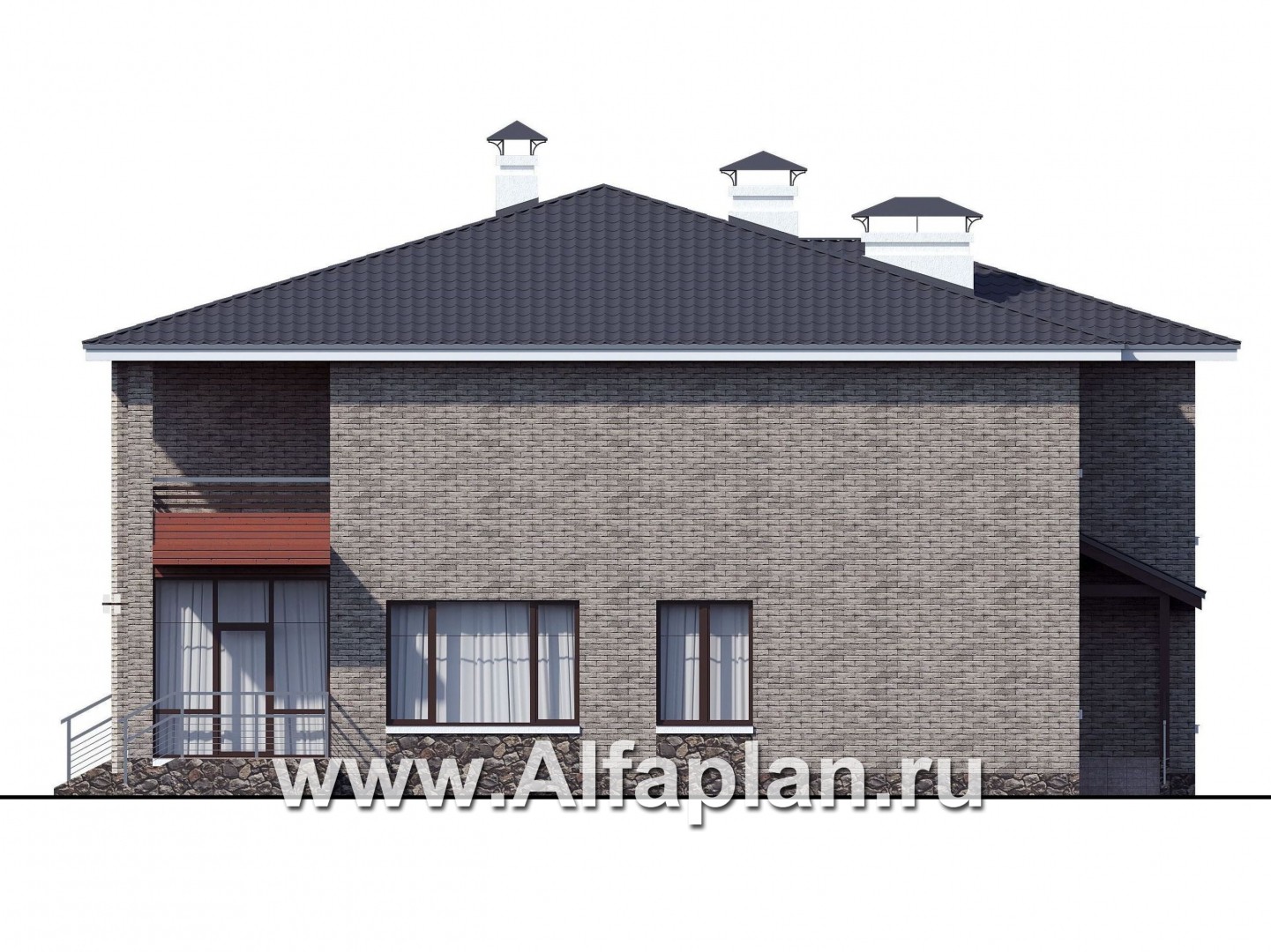 Проекты домов Альфаплан - «Семь звезд» - современный коттедж с панорамными окнами - изображение фасада №2