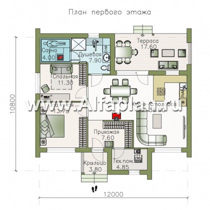 Проекты домов Альфаплан - «Альфа» - каркасный дом с сауной - превью плана проекта №1