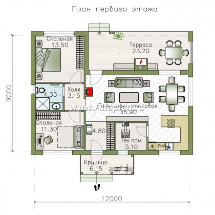 Проекты домов Альфаплан - «Зита» - загородный дом для отдыха - превью плана проекта №1
