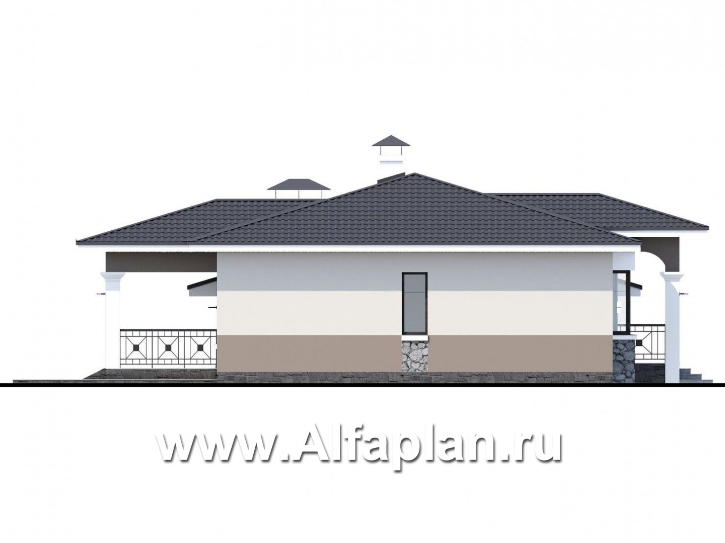 Проекты домов Альфаплан - "Новый свет" - проект одноэтажного дома с гаражом для небольшой семьи - изображение фасада №3