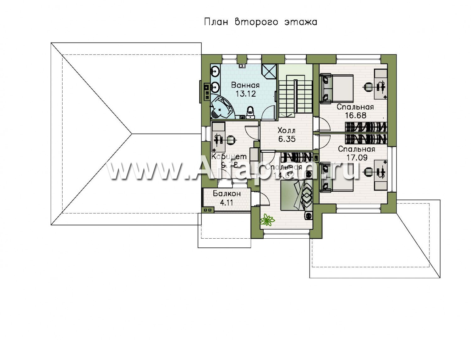 Проекты домов Альфаплан - «Летний вечер» - современный двухэтажный коттедж с гаражом на два автомобиля - план проекта №1