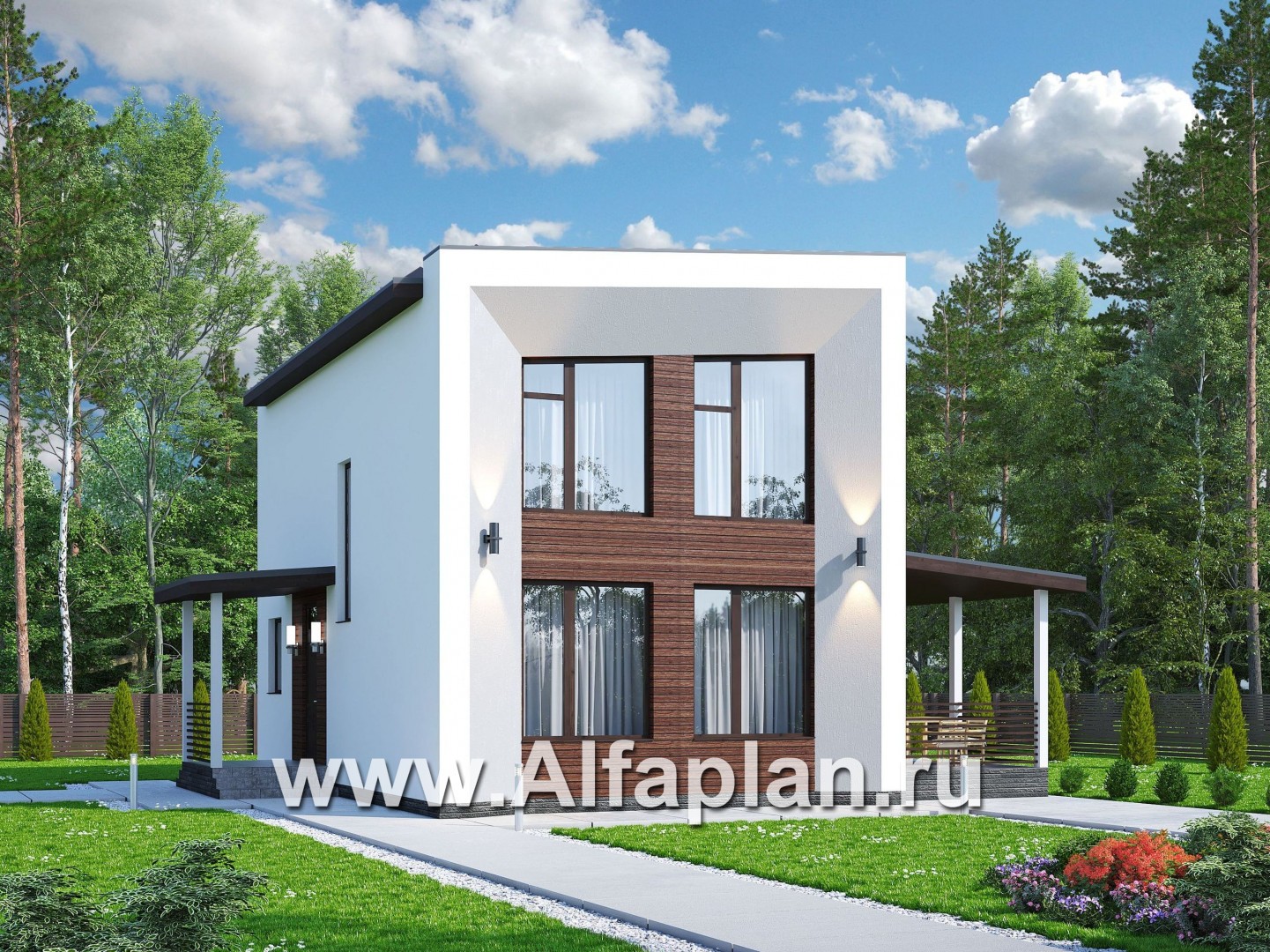 Проекты домов Альфаплан - «Сигма» - футуристичный дом в два этажа - основное изображение