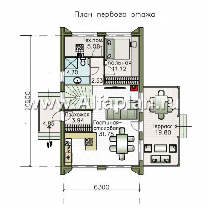 Проекты домов Альфаплан - «Тау» - каркасный дом с односкатной кровлей - превью плана проекта №1