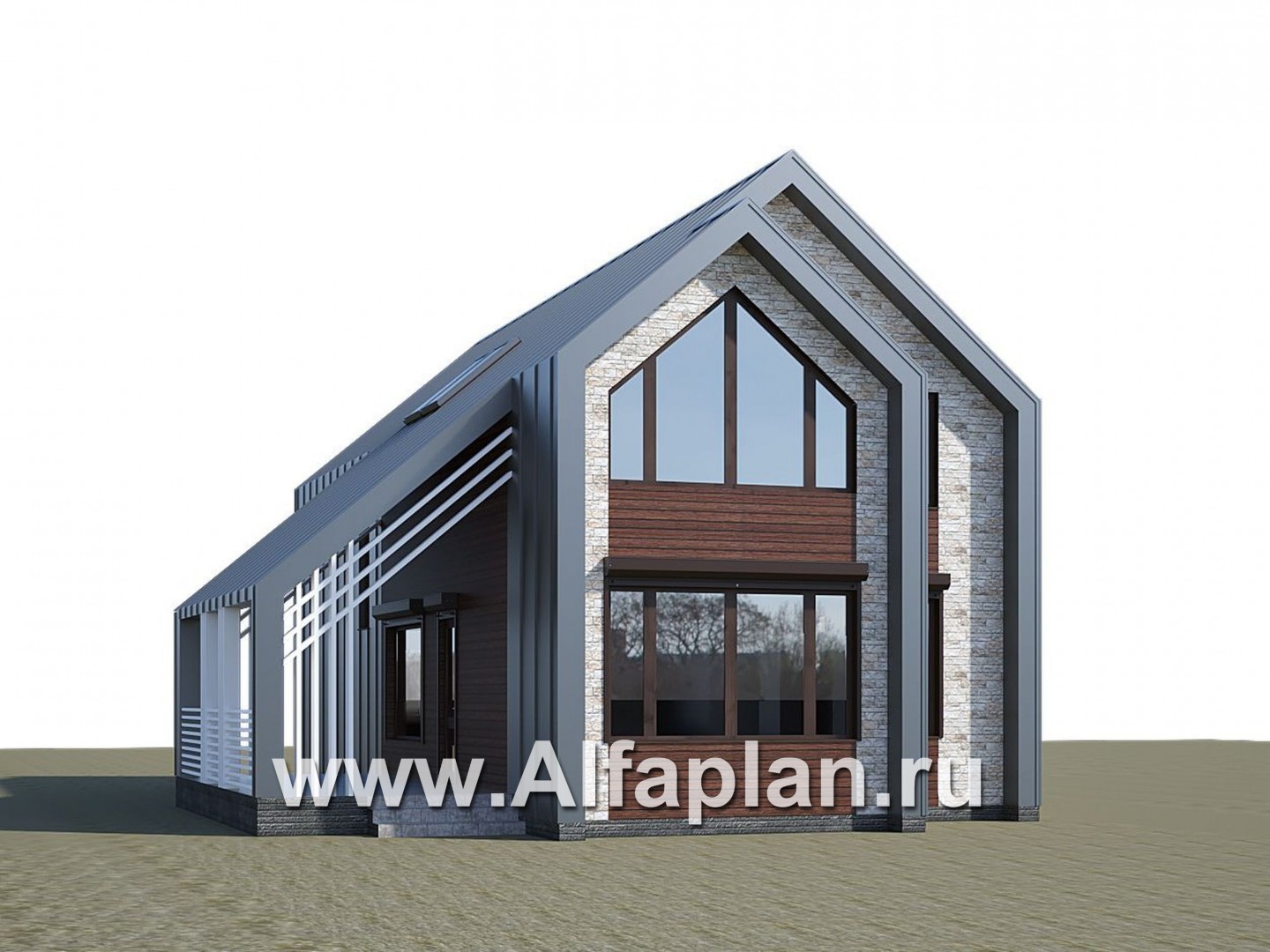 Проекты домов Альфаплан - «Омега» - двухэтажный каркасный дом с пятью спальнями - дополнительное изображение №2