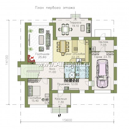 Проекты домов Альфаплан - «Формула успеха» - загородный дом с гаражом - превью плана проекта №1