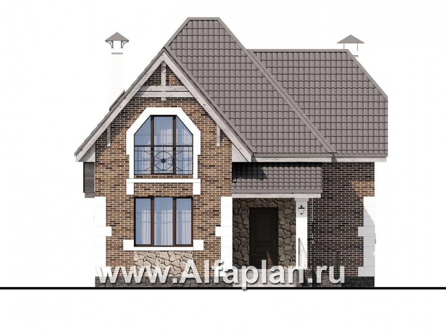 Проекты домов Альфаплан - «Причал» - романтический коттедж из кирпичей с  удобным планом - изображение фасада №1