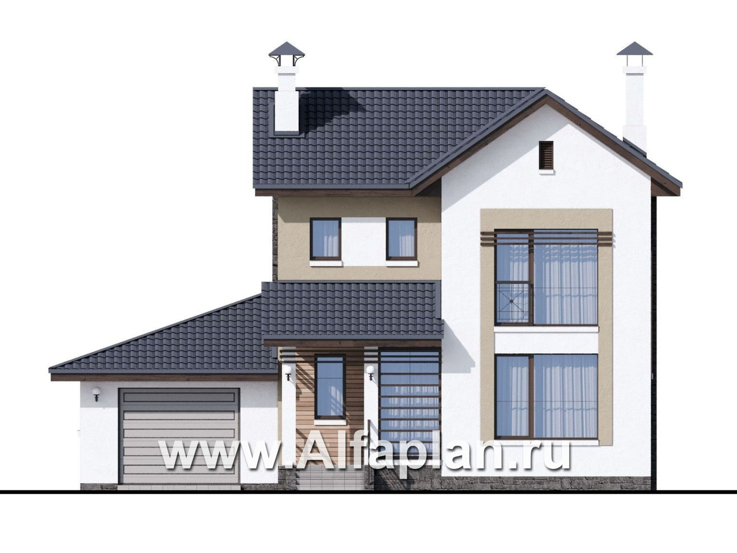 Проекты домов Альфаплан - «Каюткомпания» - экономичный дом для небольшой семьи с гаражом - изображение фасада №1
