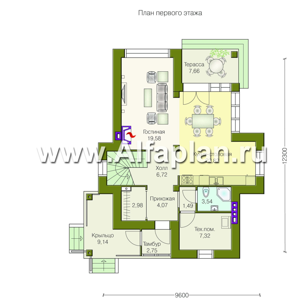 Проекты домов Альфаплан - «Оникс» - компактный двухэтажный дом для небольшого участка - план проекта №1