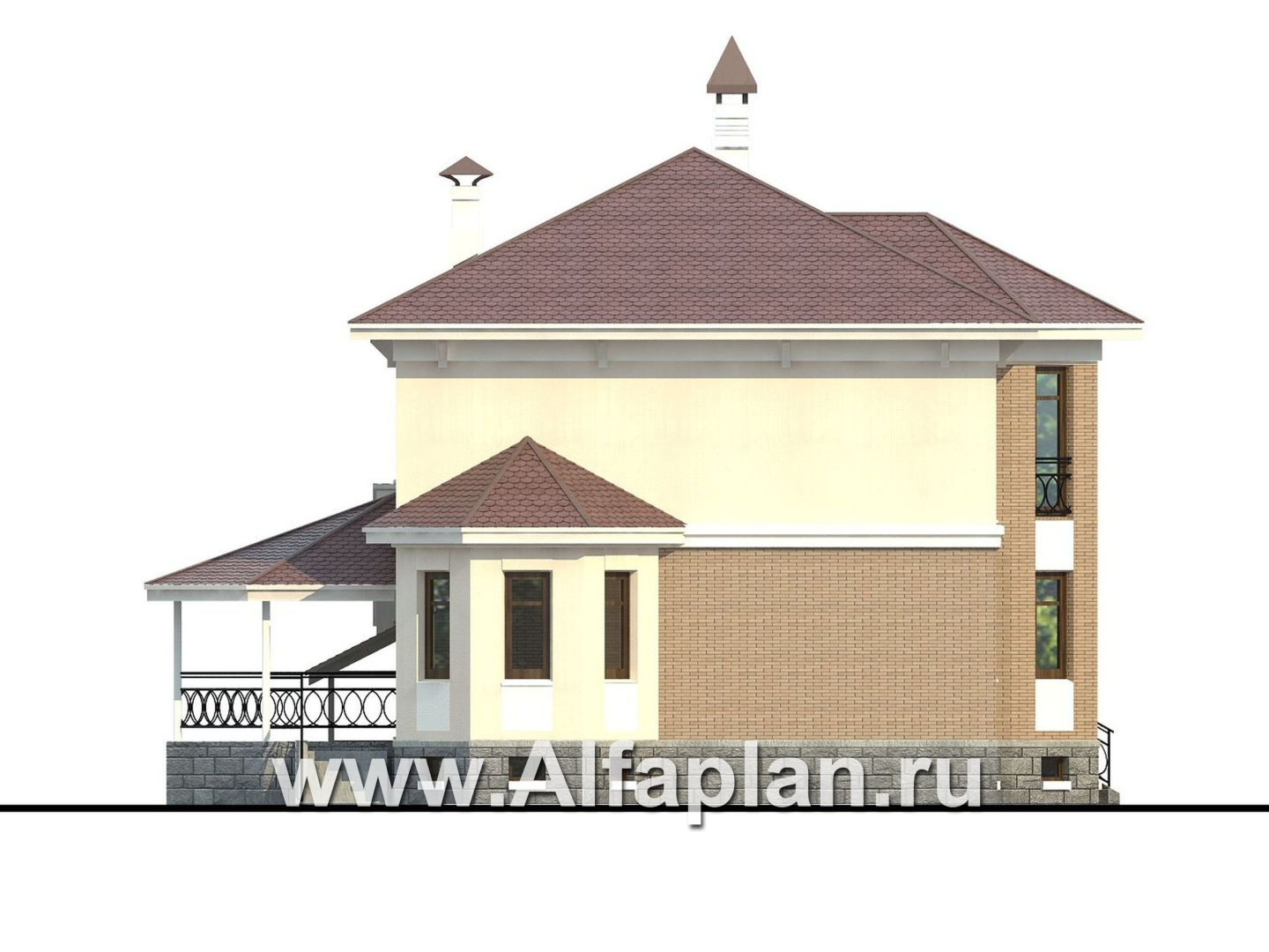 Проекты домов Альфаплан - «Классика плюс» - классический  особняк с цокольным этажом - изображение фасада №3