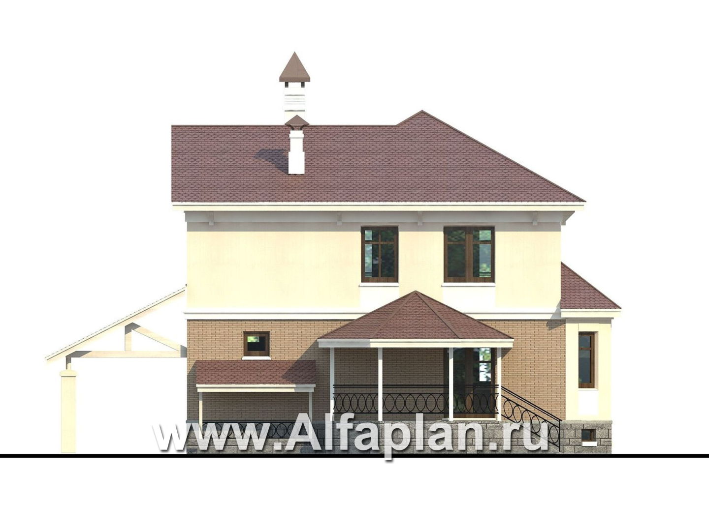 Проекты домов Альфаплан - «Классика плюс» - классический  особняк с цокольным этажом - изображение фасада №4