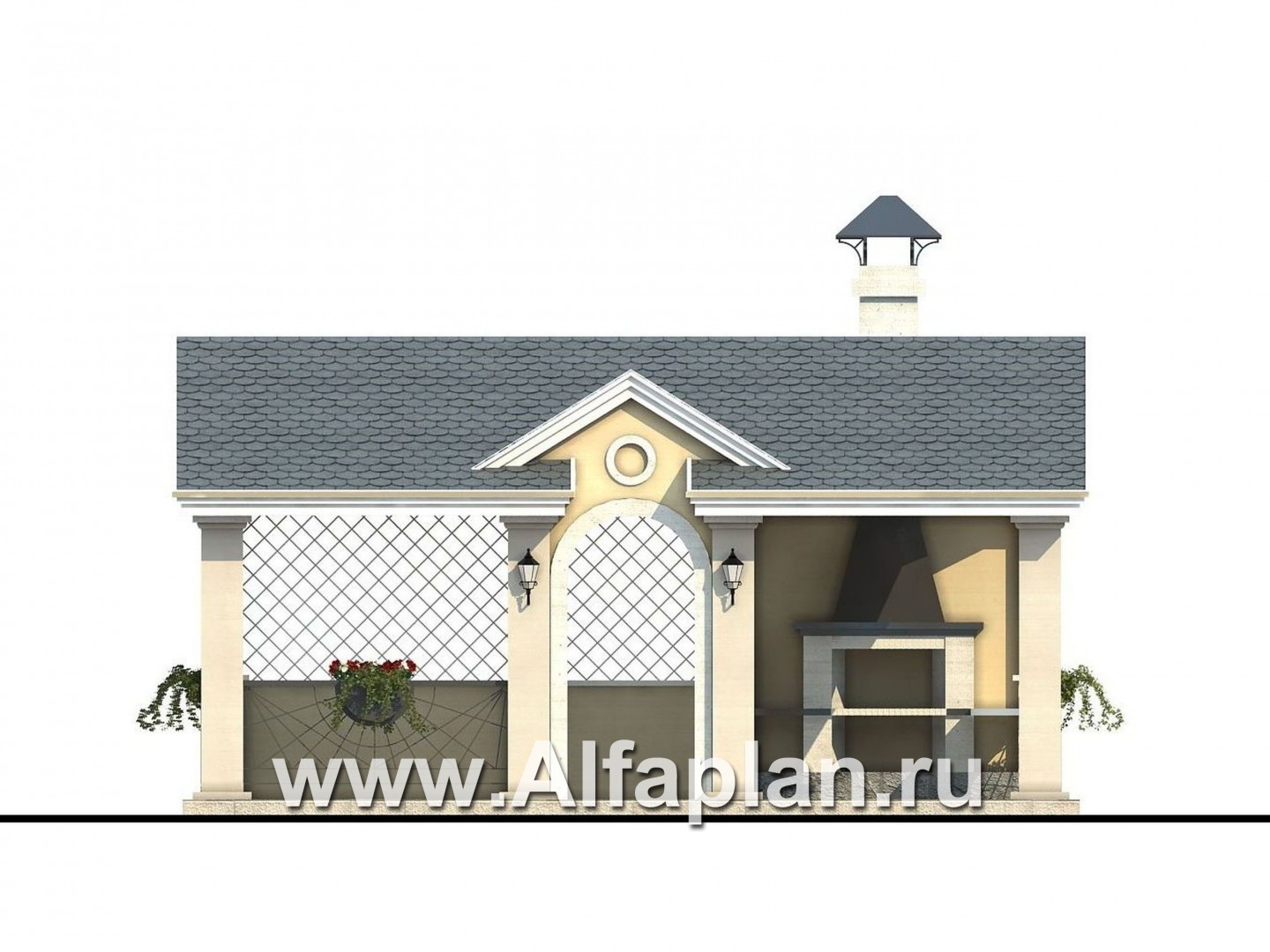 Проекты домов Альфаплан - Беседка-павильон с камином - изображение фасада №1